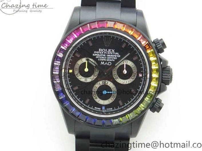 Crystal Bracelet on A7750 Black Edition Rainbow PVD Blaken Best Bezel Dial VR PVD Daytona V2 1226